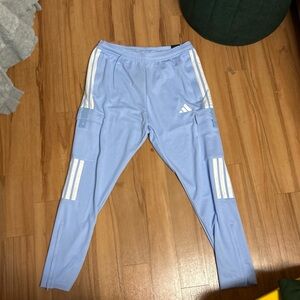 Adidas Light Blue Joggers with White Stripes